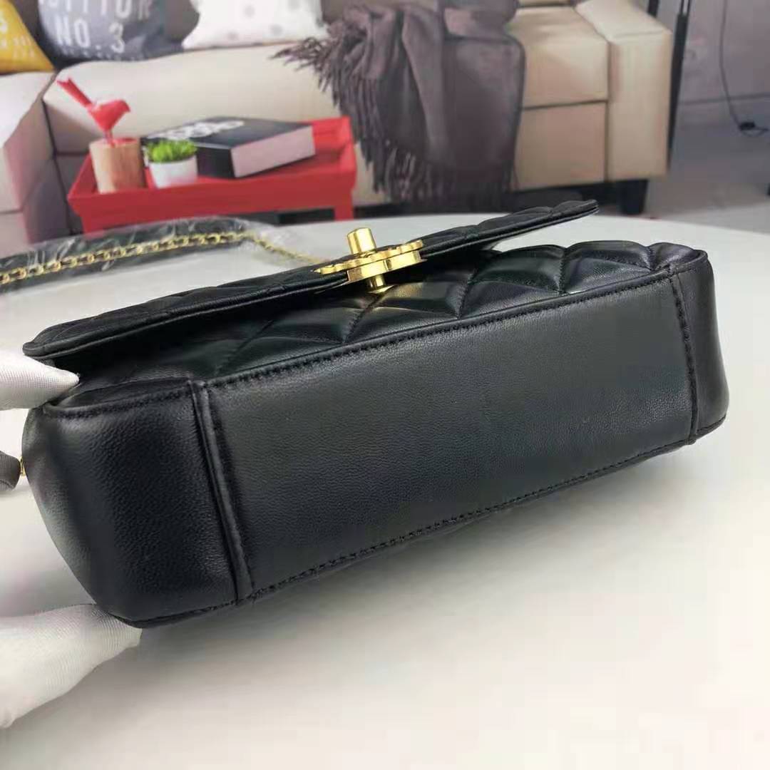 Chanel Women Flap Bag with Top Handle in Lambskin Leather