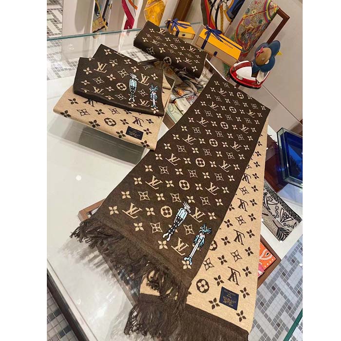 Louis Vuitton Unisex LV Friends Scarf Brown Allover Monogram MP2964