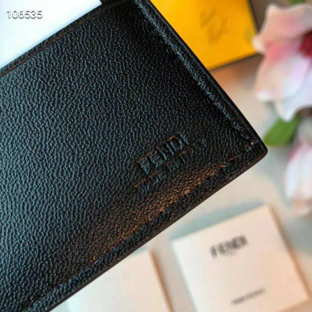 Fendi Unisex Wallet Black Leather Bi-Fold Wallet Brown Black Calfskin