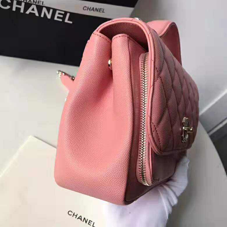Chanel Women Flap Bag with Top Handle in Grained Calfskin Leather-Pink