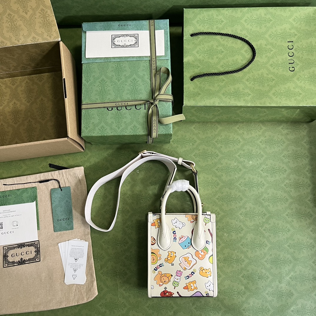 Gucci Unisex Animal Print Mini Tote Bag Beige Ebony GG Supreme Canvas