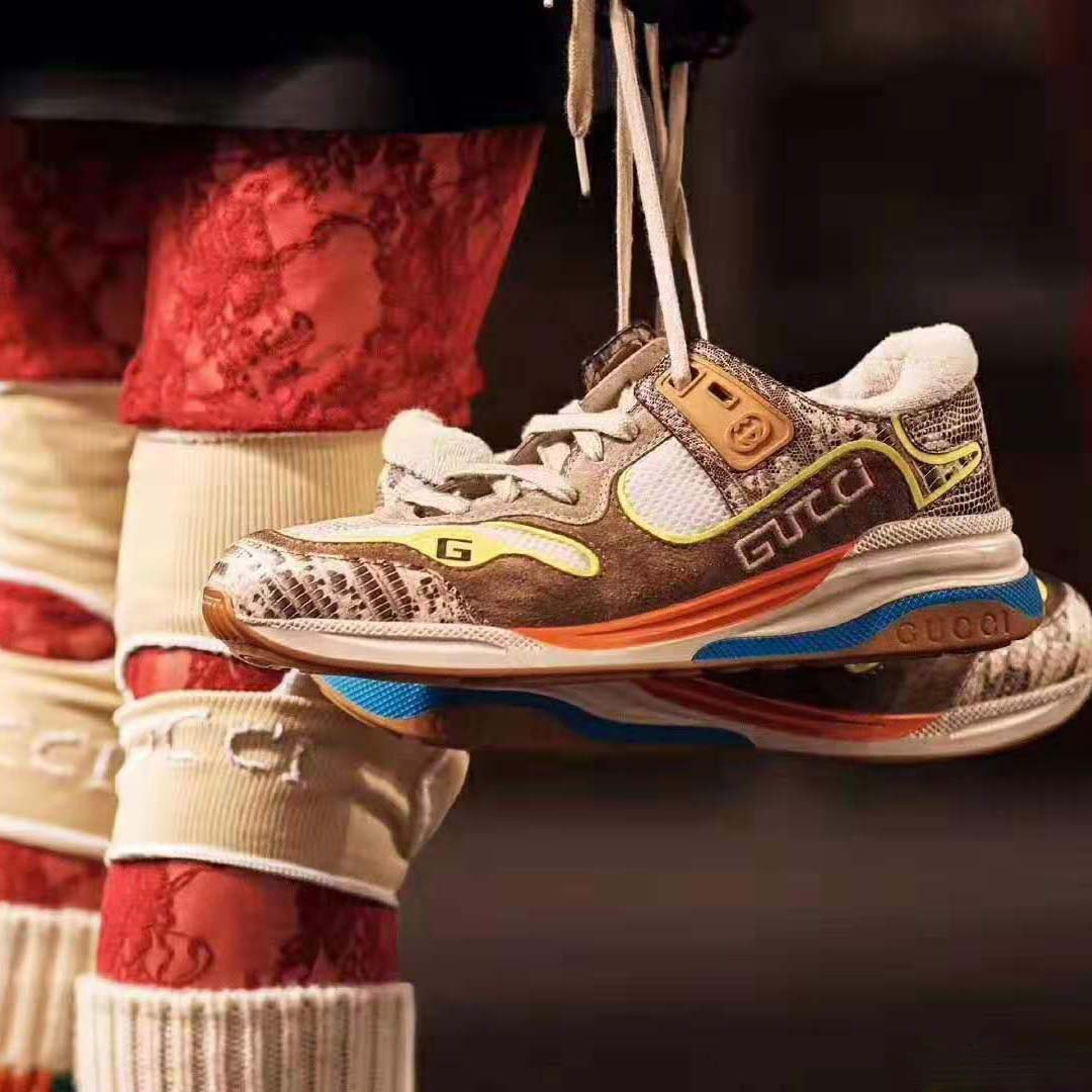 Gucci Men’s Ultrapace Sneaker in Leathers and Fabrics 3 cm Heel-Green