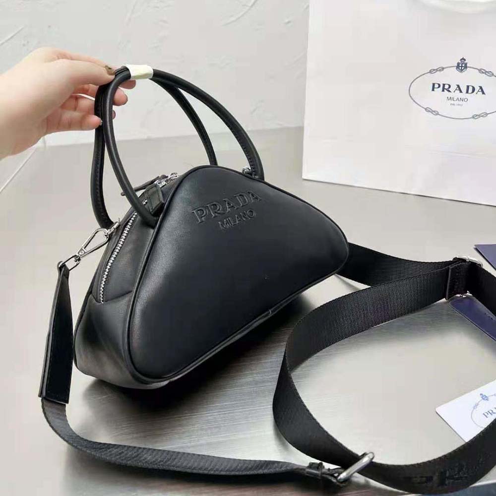 Prada Women Leather Prada Triangle Bag-Black