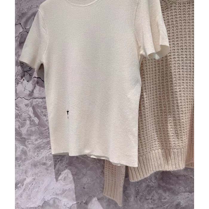 Dior Men CD Short-Sleeved Sweater Ecru Cashmere Silk Knit