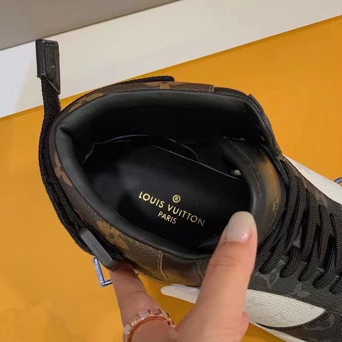 Louis Vuitton LV Unisex Rivoli Sneaker Boot Black Brown Calf Leather Monogram Canvas