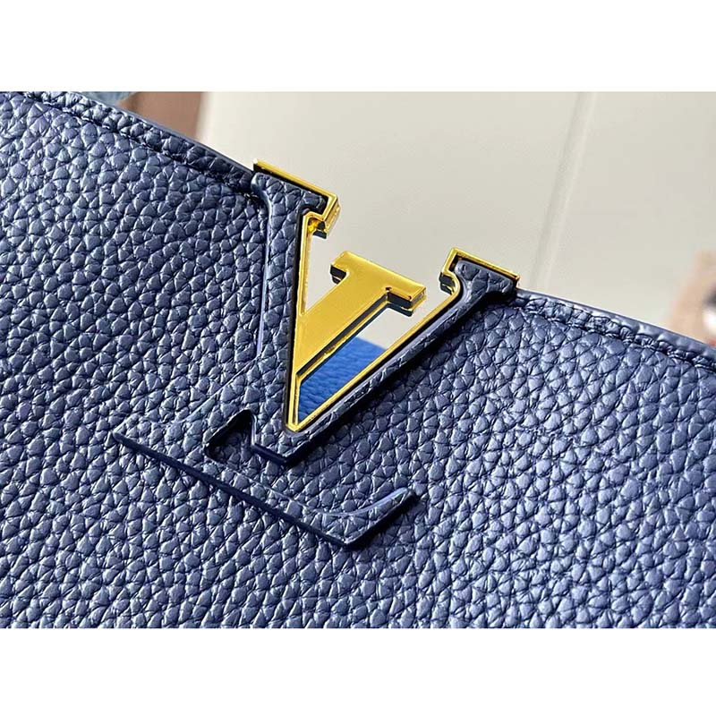 Louis Vuitton LV Women Capucines MM Handbag Navy Blue Taurillon Leather