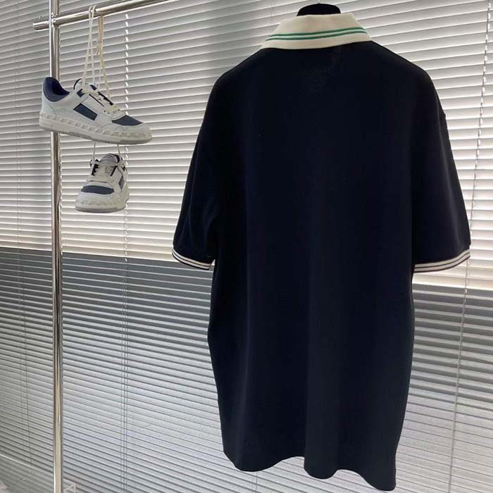 Gucci Men Cotton Piquet Polo Interlocking G Black Side Vents Short Sleeves