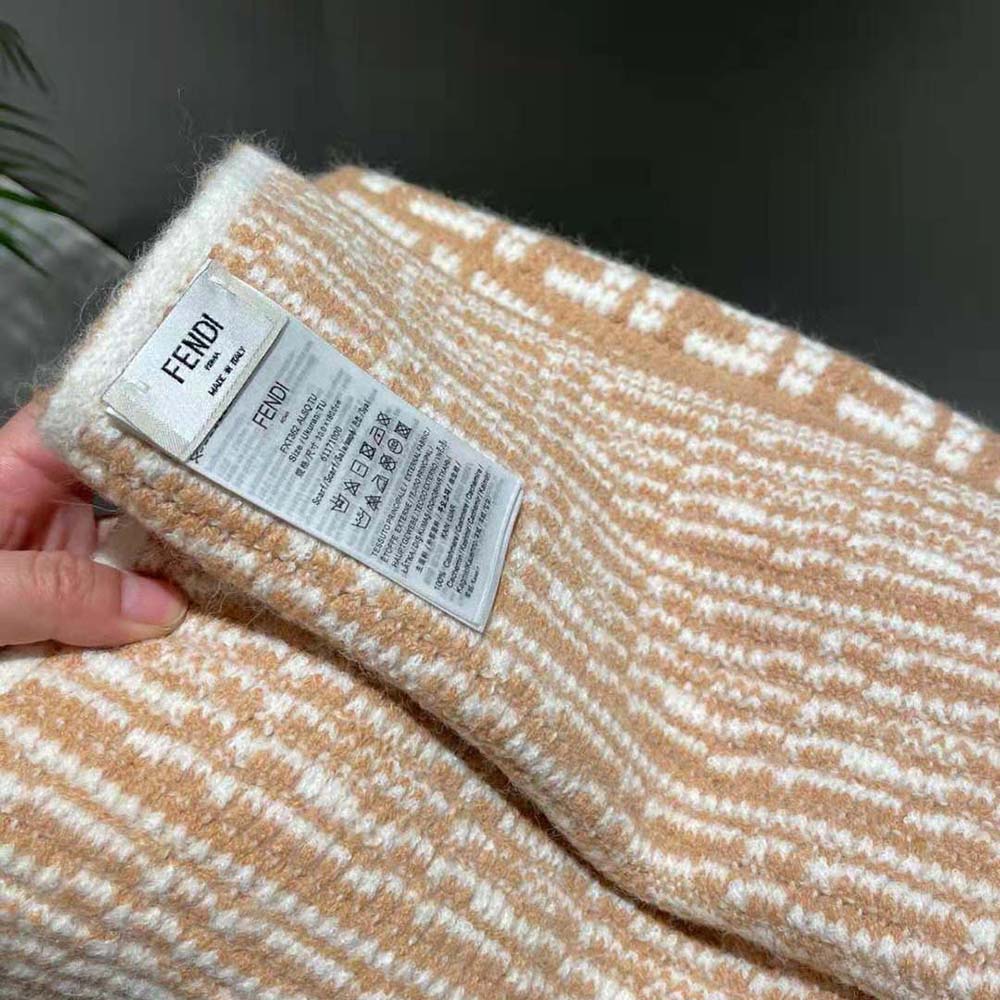 Fendi Women FF Scarf Beige Cashmere Scarf