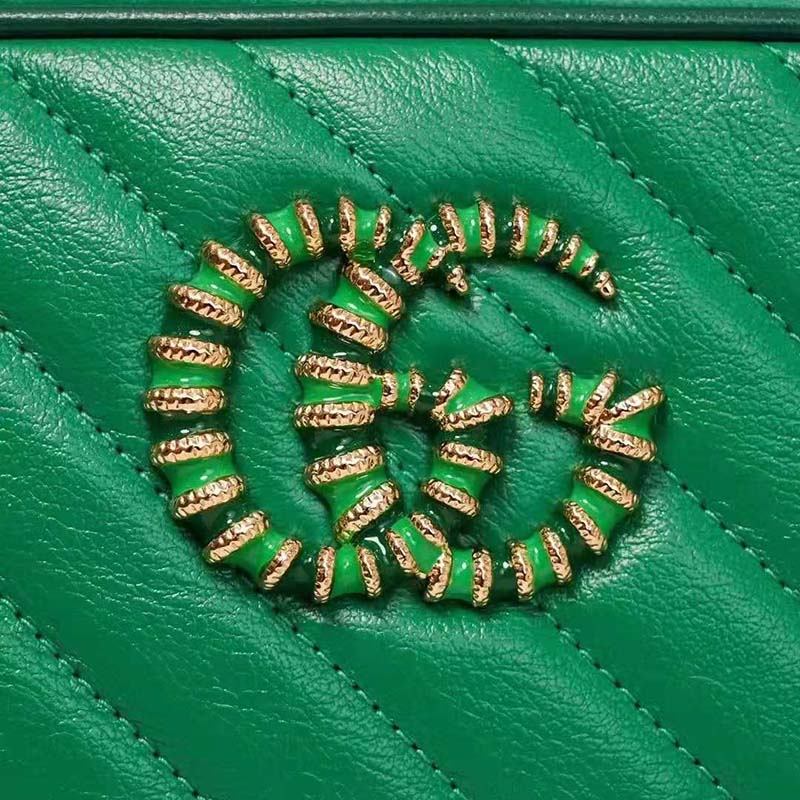 Gucci GG Women GG Marmont Small Shoulder Bag Bright Green Diagonal Matelassé