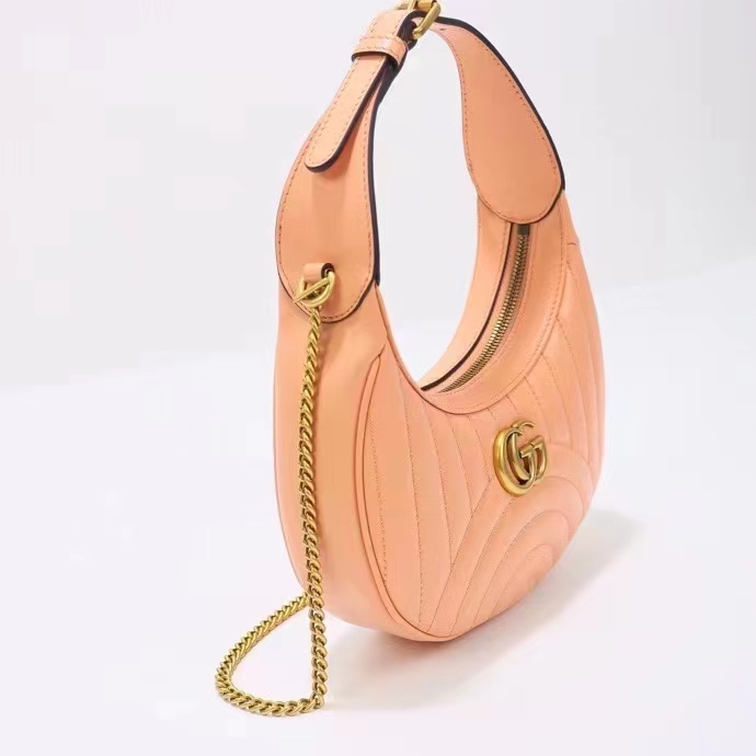 Gucci Women GG Marmont Matelassé Mini Bag Peach Matelassé Round Vertical Leather
