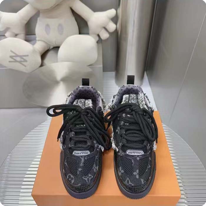 Louis Vuitton Unisex LV Skate Sneaker Black Swarovski Crystals Monogram Denim Double Laces Rubber