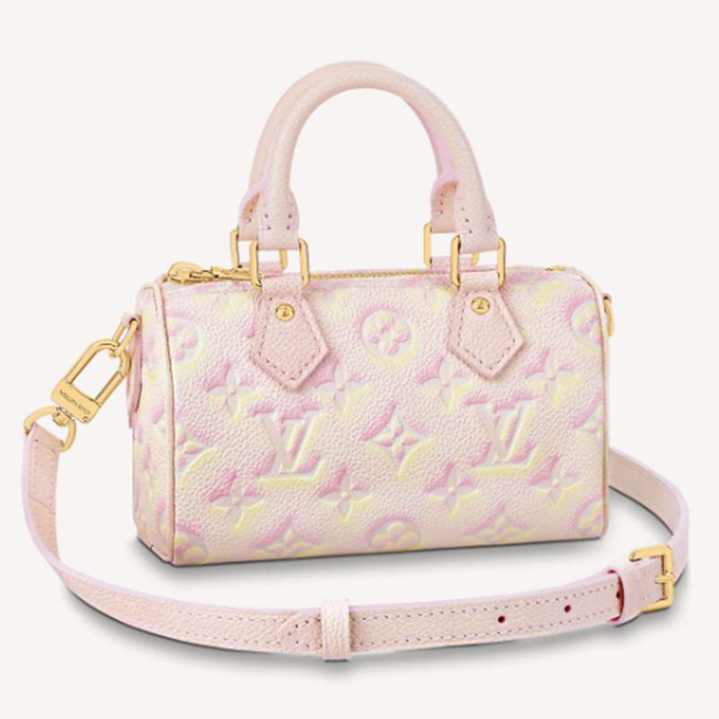 Louis Vuitton LV Women Nano Speedy Pink Monogram Empreinte Embossed Supple Grained Cowhide
