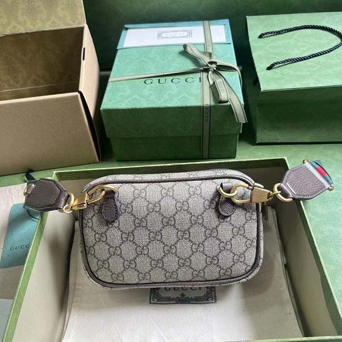 Gucci Unisex Ophidia GG Mini Bag Double G Beige Ebony GG Supreme Canvas