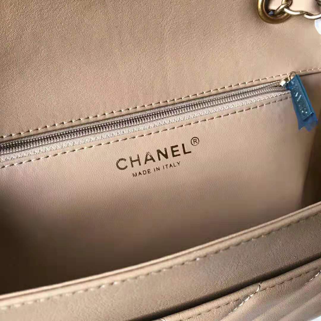 Chanel Women Flap Bag with Top Handle in Calfskin-Sandy