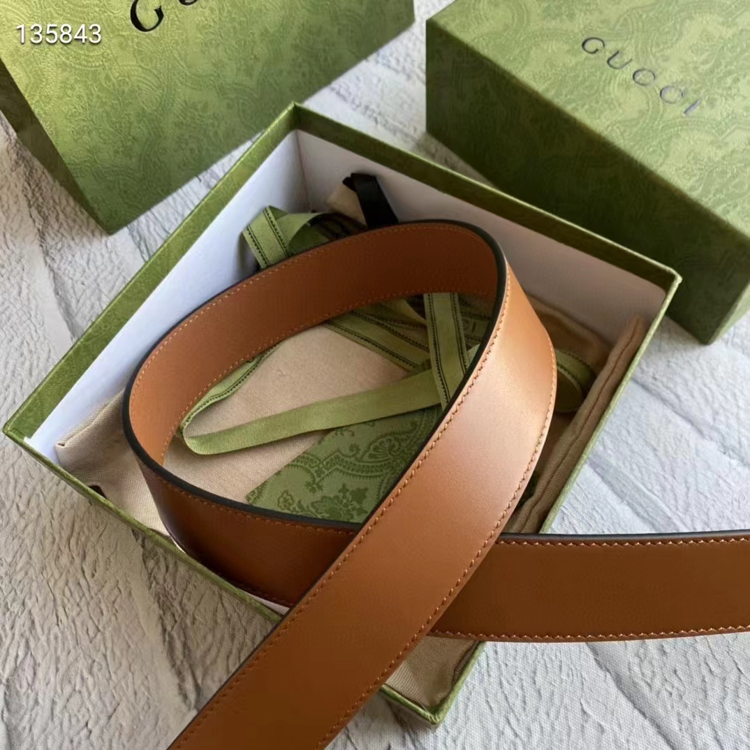 Gucci Unisex GG Belt with Square Buckle and Interlocking G Brown 3.6 cm Width