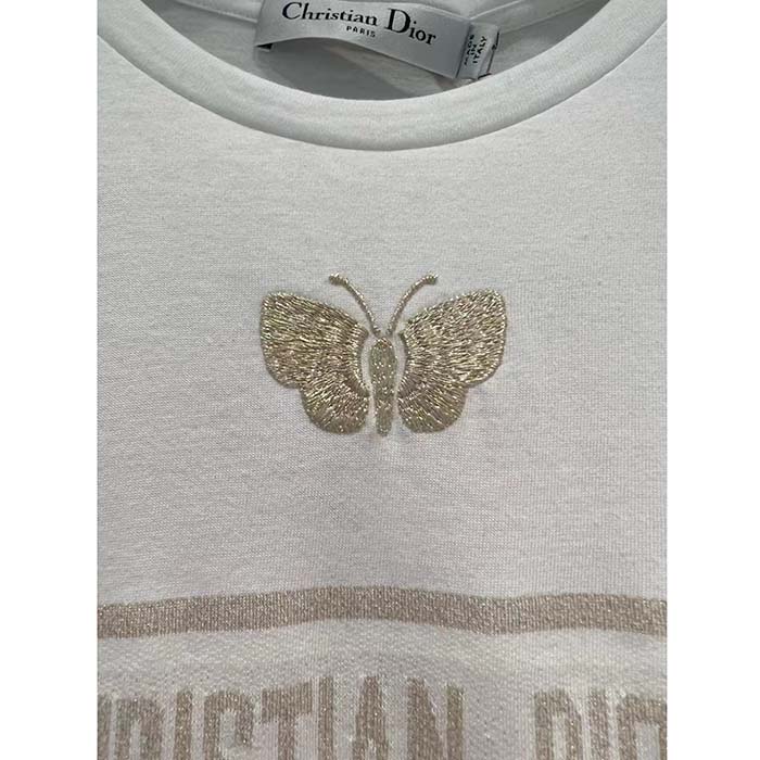 Dior Men CD Embroidered T-Shirt White Cotton Jersey Gold-Tone Signature