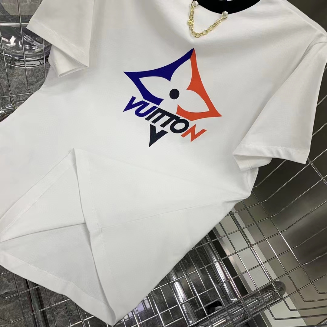 Louis Vuitton Women LV Snowflake T-Shirt Cotton Jersey White LV Golden Chain