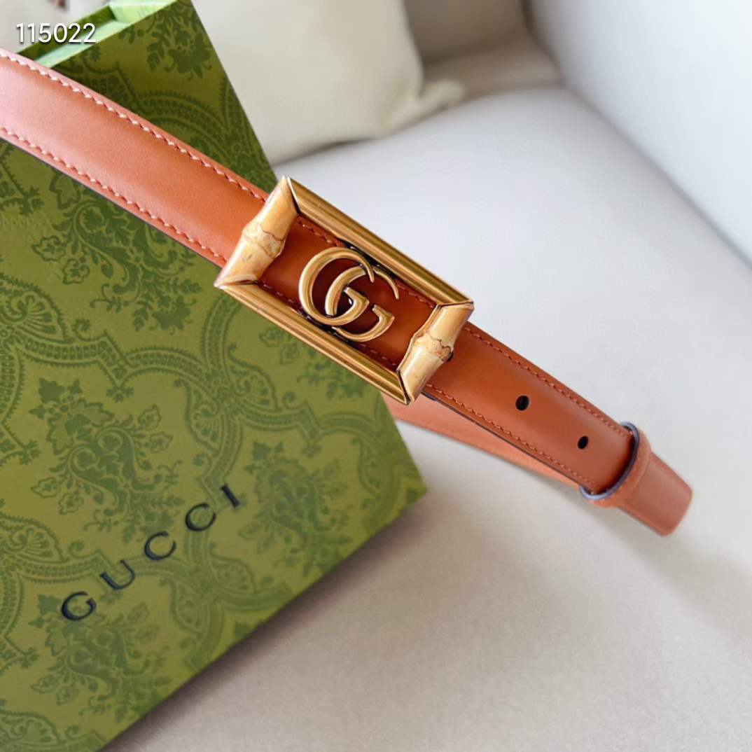 Gucci Unisex GG Belt Double G Buckle Bamboo Cuir Leather 1.8 CM Width