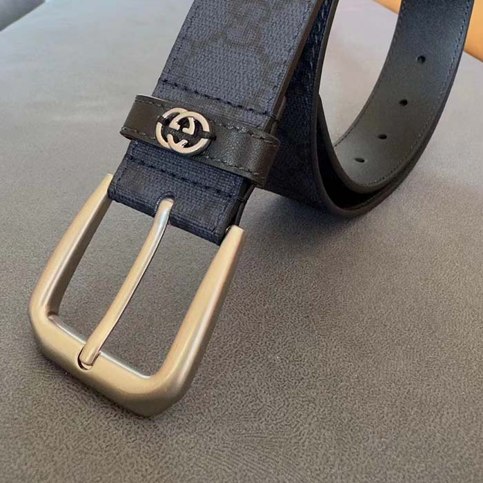 Gucci Unisex GG Belt Interlocking G Detail Blue Dark Blue GG Supreme Square Buckle