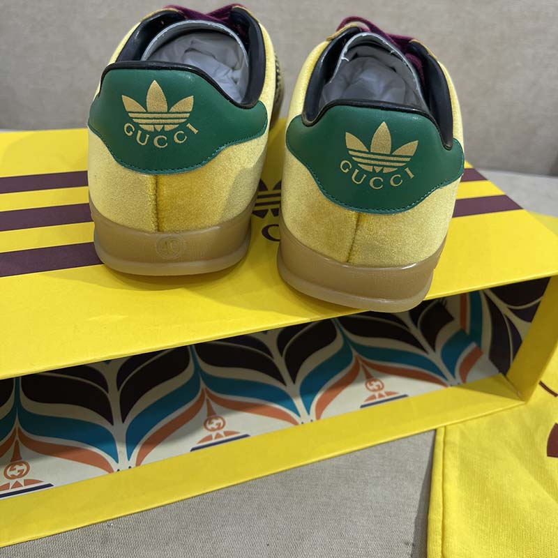 Gucci Unisex Adidas x Gucci Gazelle Sneaker Yellow Velvet Beige Suede Low Heel