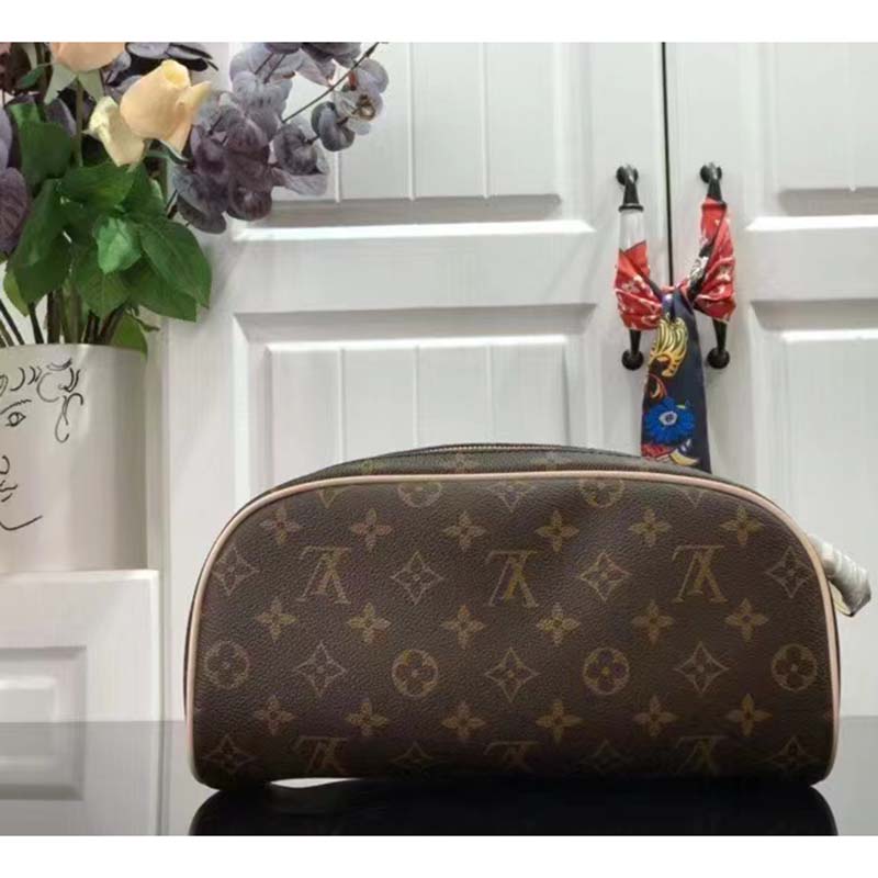 Louis Vuitton LV Unisex Dopp Kit Toilet Pouch Brown Monogram Coated Canvas