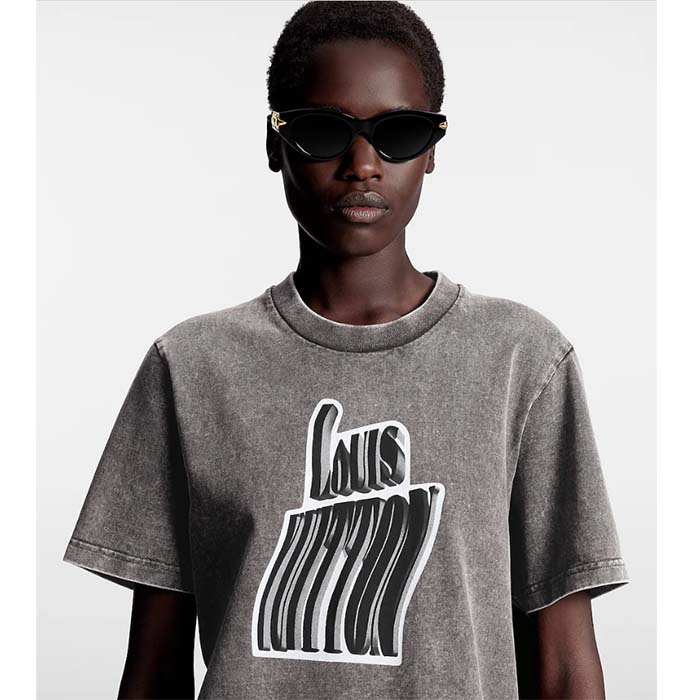 Louis Vuitton Men Graphic LV Signature T-Shirt Cotton Metal Grey Regular Fit
