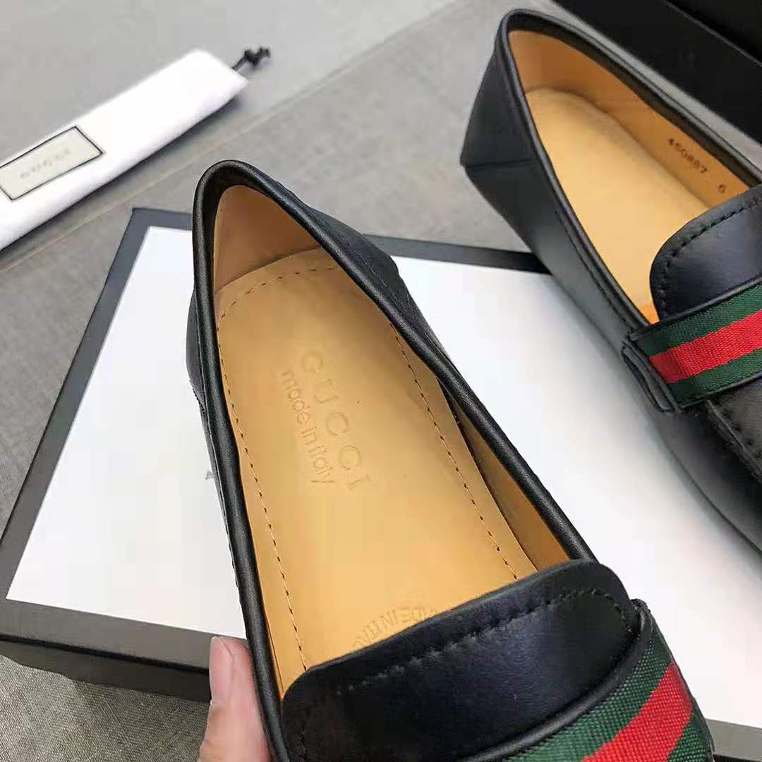 Gucci Men Leather Driver with Web-Black