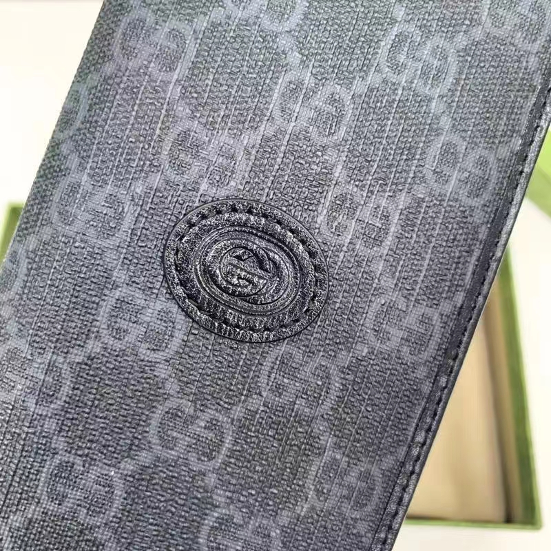 Gucci Unisex GG Long Wallet Interlocking G Black GG Supreme Canvas