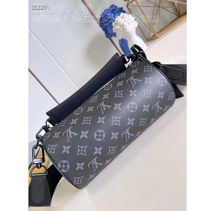 Louis Vuitton LV Unisex Soft Polochon PM Monogram Eclipse Coated Canvas Cowhide Leather