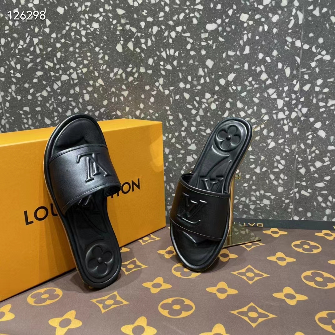 Louis Vuitton LV Women Magnetic Flat Mule Black Lambskin Leather Outsole