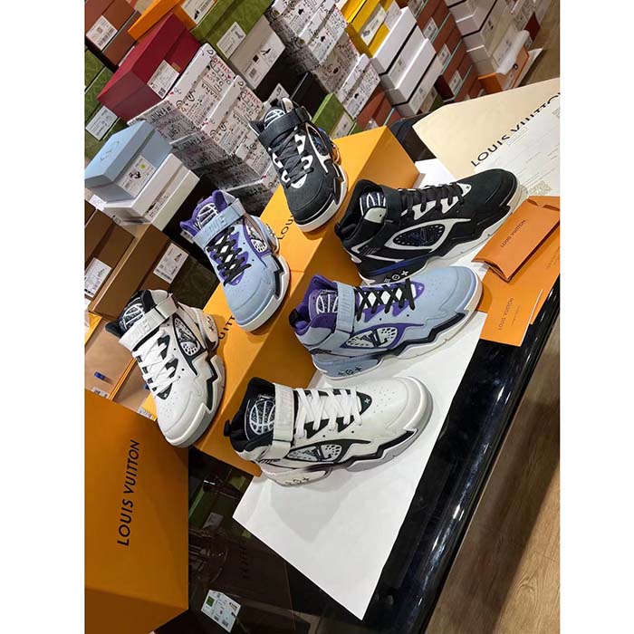 Louis Vuitton LV Unisex Trainer 2.0 Sneaker Boot Blue Suede Calf Leather