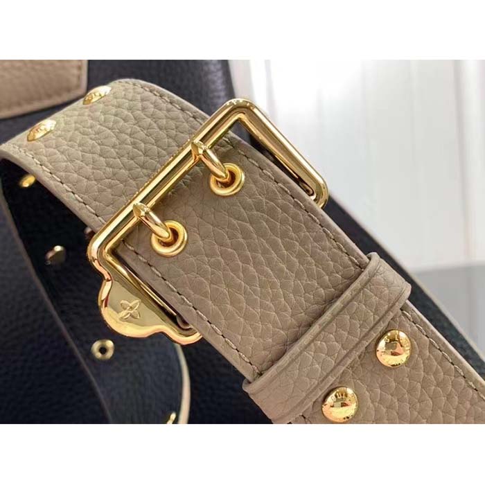 Louis Vuitton LV Women Capucines MM Handbag Black Fusain Cognac Taurillon Cowhide Leather