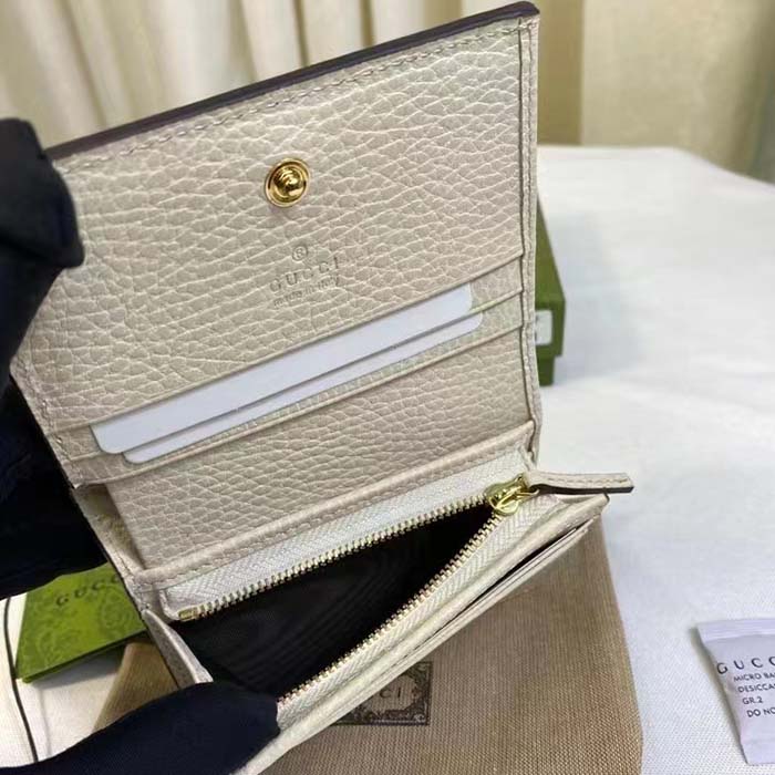 Gucci Unisex GG Marmont Card Case Wallet White Double G Beige Ebony Supreme Canvas