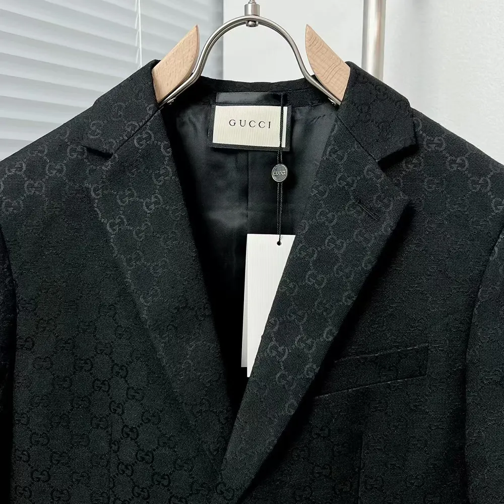 Gucci Men Gucci Checkered Oversized Blazer-Black