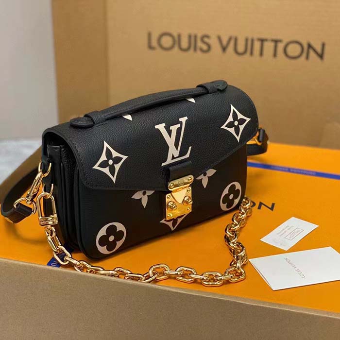 Louis Vuitton LV Women Pochette Métis East West Bag Black Beige Grained Cowhide Leather