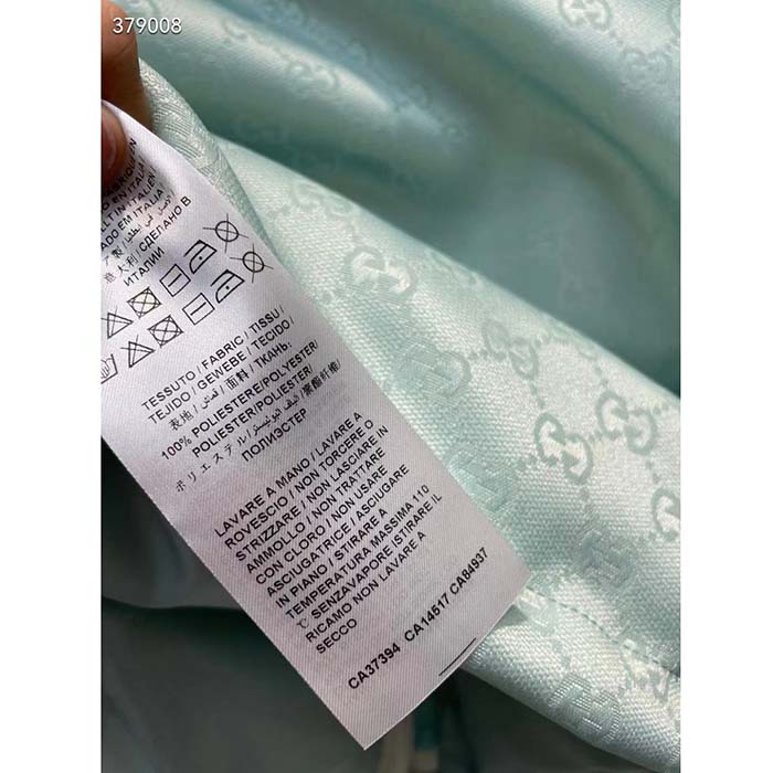 Gucci Women GG Cotton Canvas Padded Gilet Light Blue High Neck Interlocking G Sleeveless