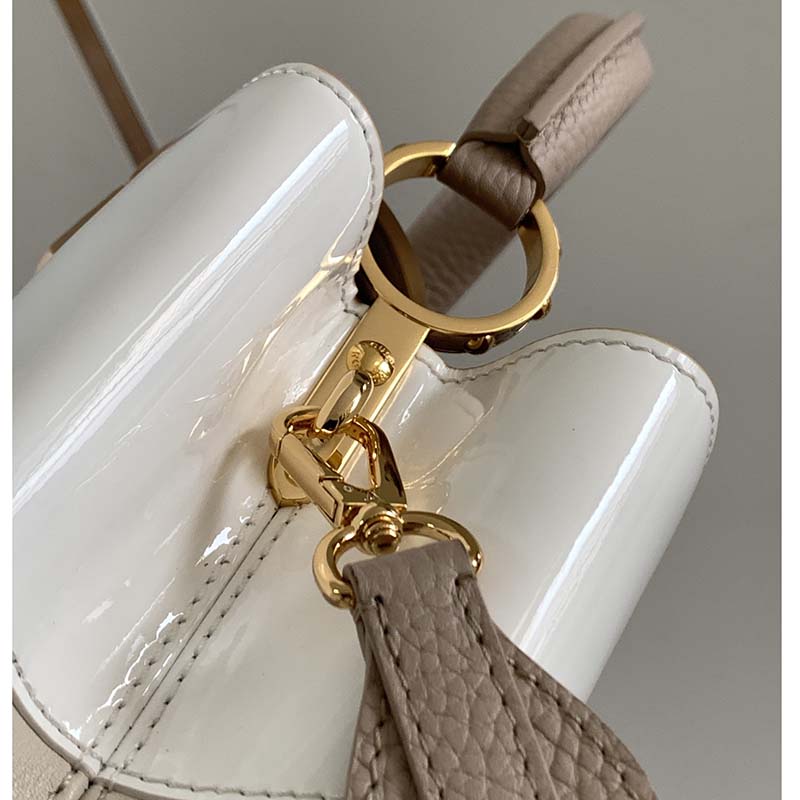 Louis Vuitton LV Women Capucines BB Handbag Beige Taurillon Patent Leather Smooth Calfskin