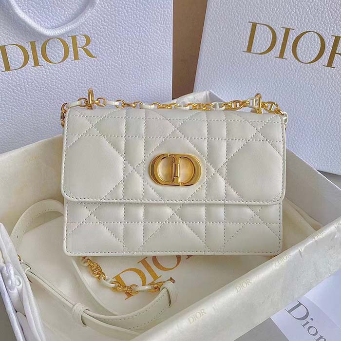 Dior Women CD Miss Caro Mini Bag Latte Macrocannage Lambskin
