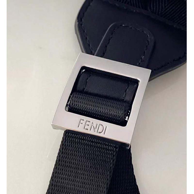 Fendi Unisex Large Backpack Front Pocket Black Nylon Backpack FF Motif