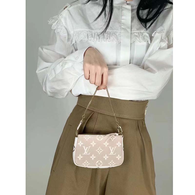 Louis Vuitton LV Women Mini Pochette Accessoires Green Monogram Empreinte Embossed Supple Grained Cowhide