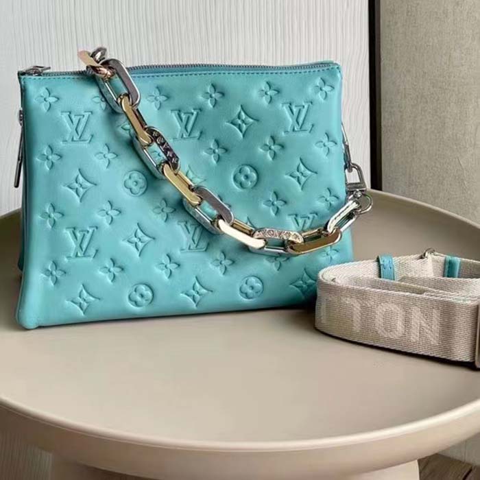 Louis Vuitton LV Women Coussin PM Handbag Azure Blue Lambskin Calfskin Cowhide Leather
