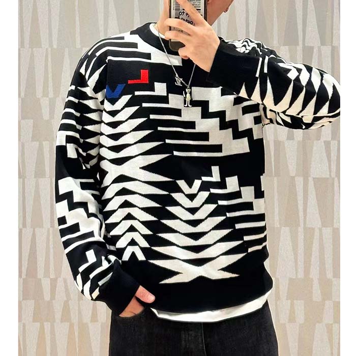 Louis Vuitton Men LV SKI Wool Pullover Regular Fit Fir Tree Jacquard Signature All Over