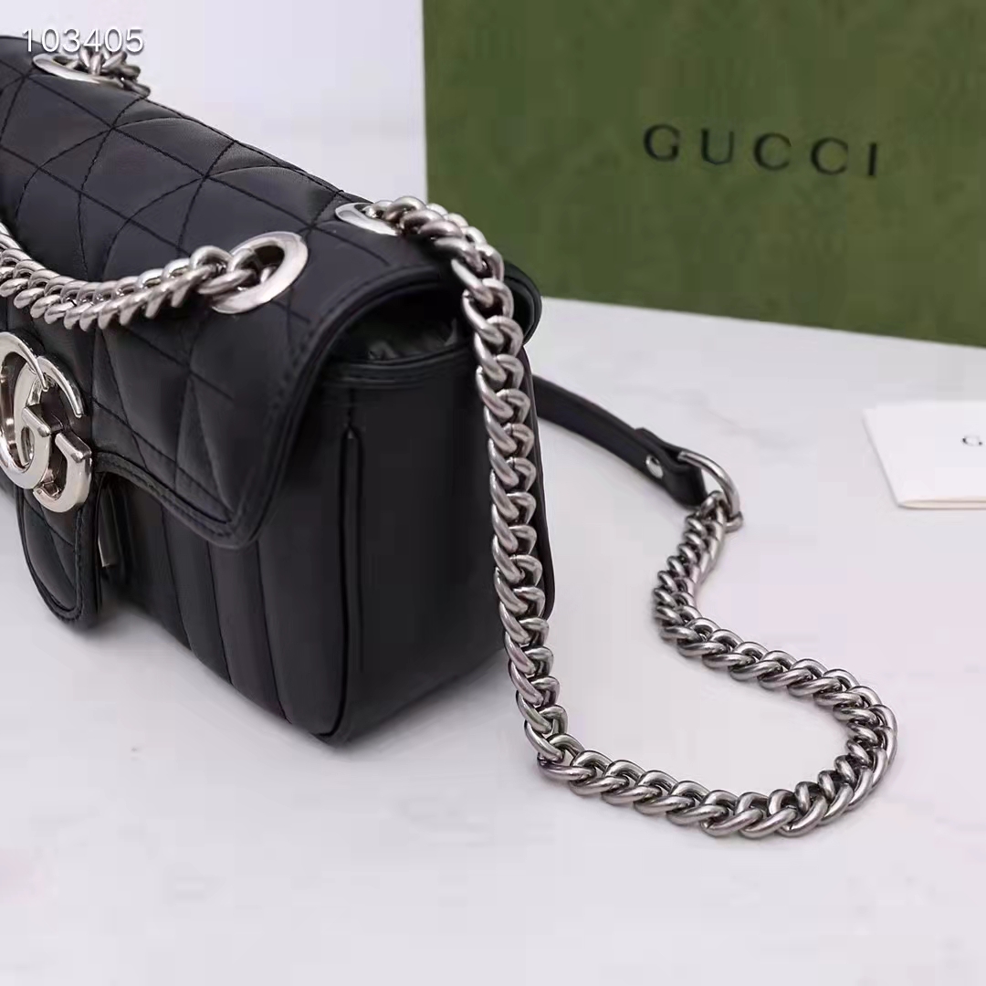 Gucci Women GG Marmont Mini Shoulder Bag Black Double G Matelassé Leather