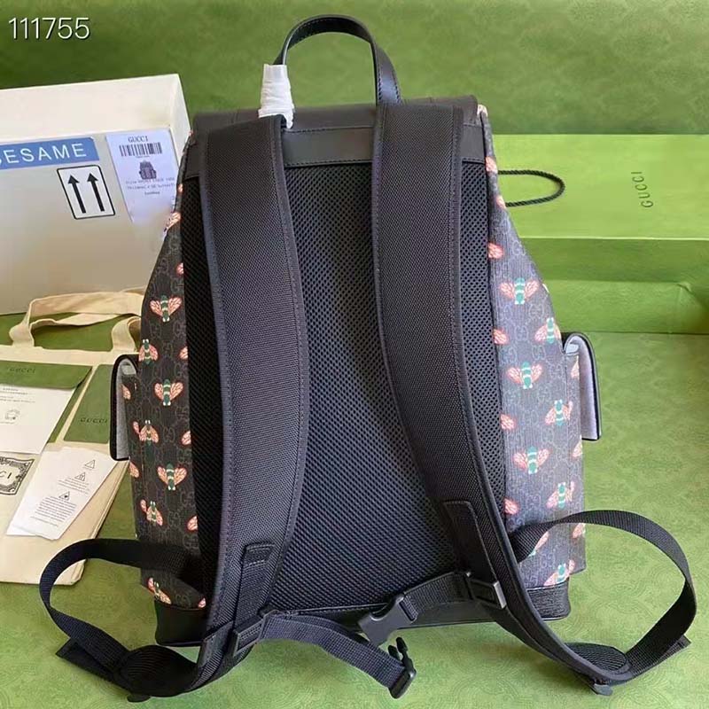 Gucci Unisex Gucci Bestiary Backpack Bag Bees Black GG Supreme Canvas