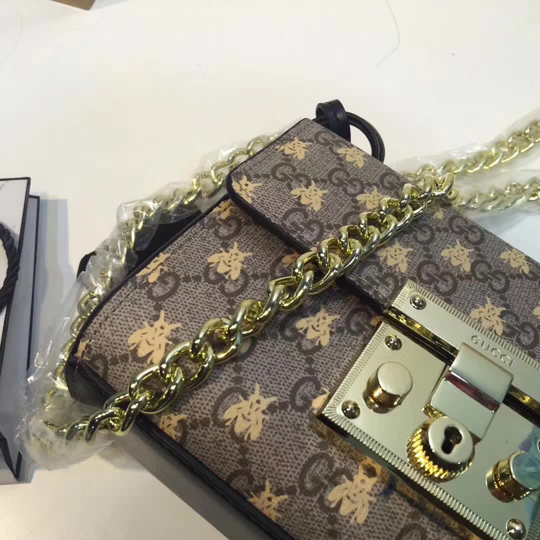 Gucci Padlock Small GG Bees Shoulder Bag in GG Supreme Canvas