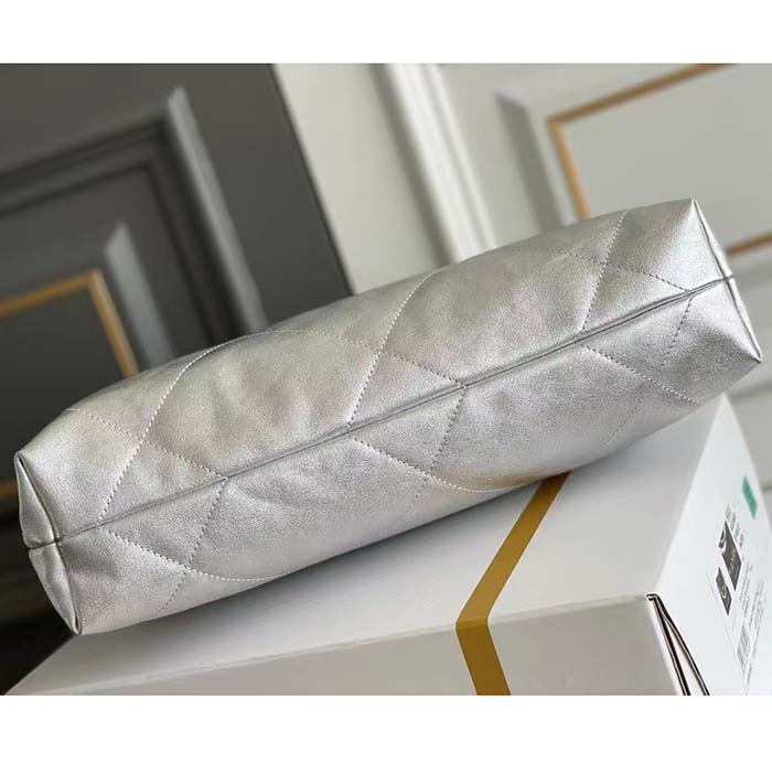 Chanel Women CC 22 Handbag Metallic Calfskin Silver-Tone Metal Silver