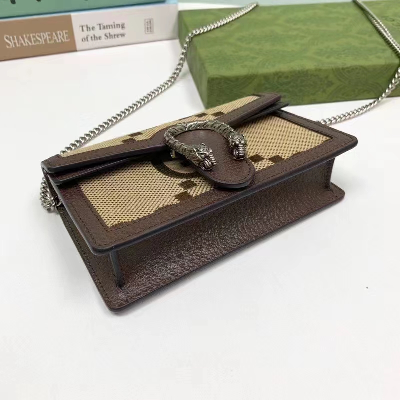 Gucci Women Dionysus Jumbo GG Super Mini Bag Camel Ebony Canvas
