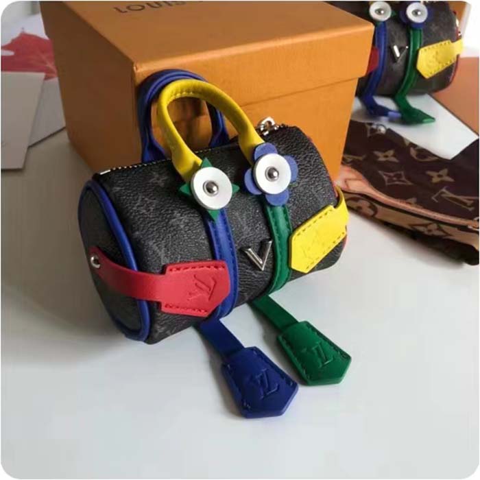 Louis Vuitton Unisex LV Mister Keepall Key Holder Bag Charm Monogram Eclipse Coated Canvas Leather