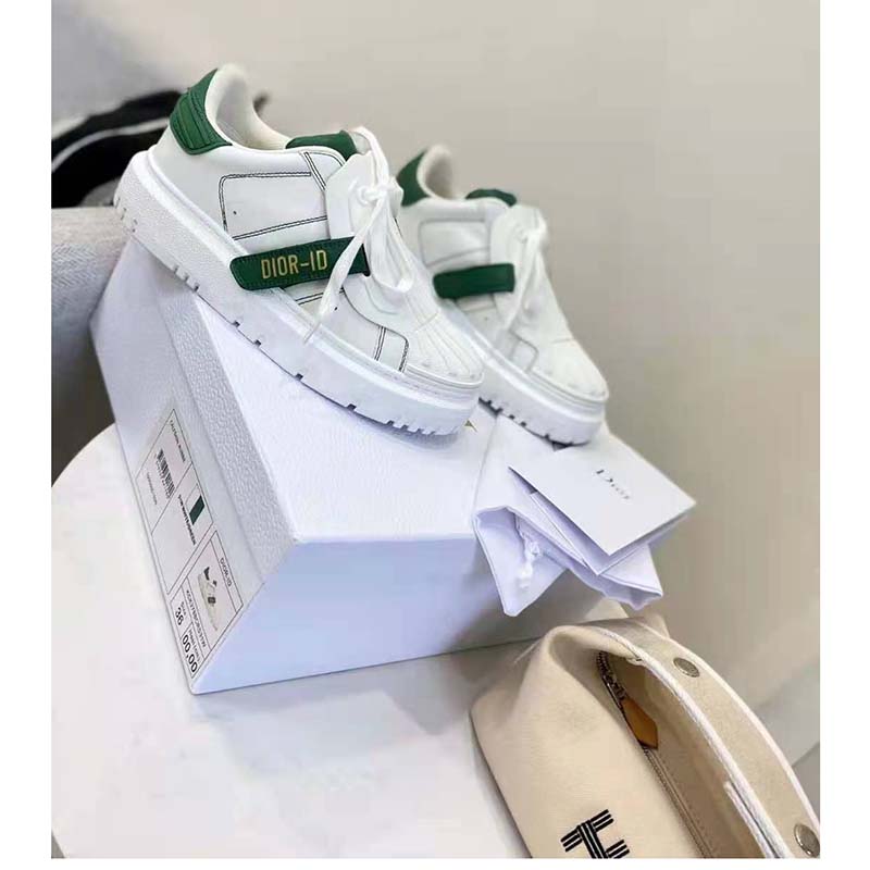 Dior Women Dior-ID Sneaker White and Green Calfskin and Rubber