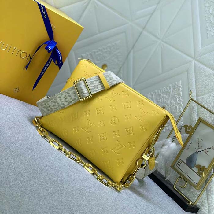 Louis Vuitton LV Women Coussin PM Handbag Acid Green Lambskin Zip Closure